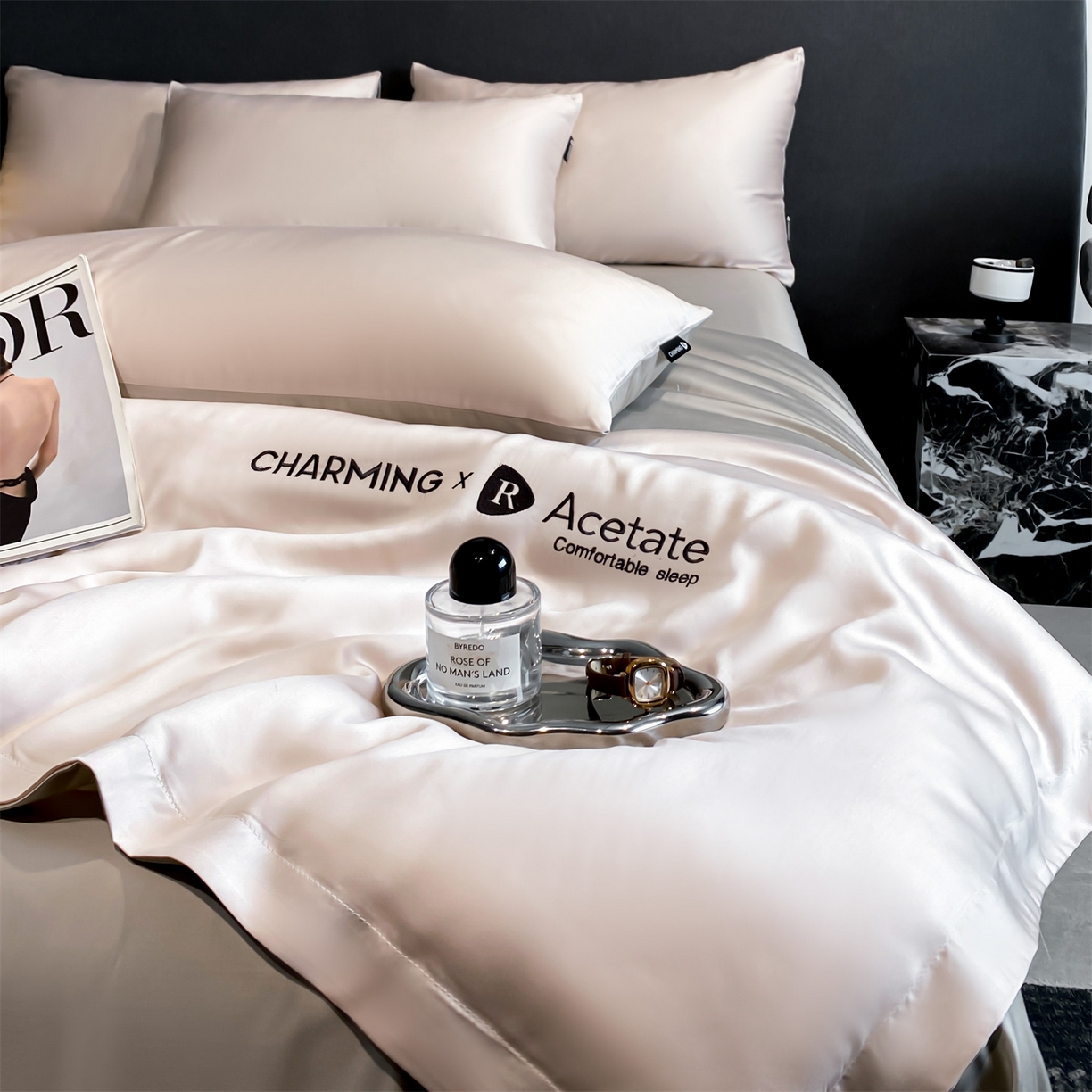 91家纺网 家纺一手货源 找家纺 无界 2026新款水洗真丝夏被-雪花绗缝压线-莱拉 莱拉 素粉+冰川灰