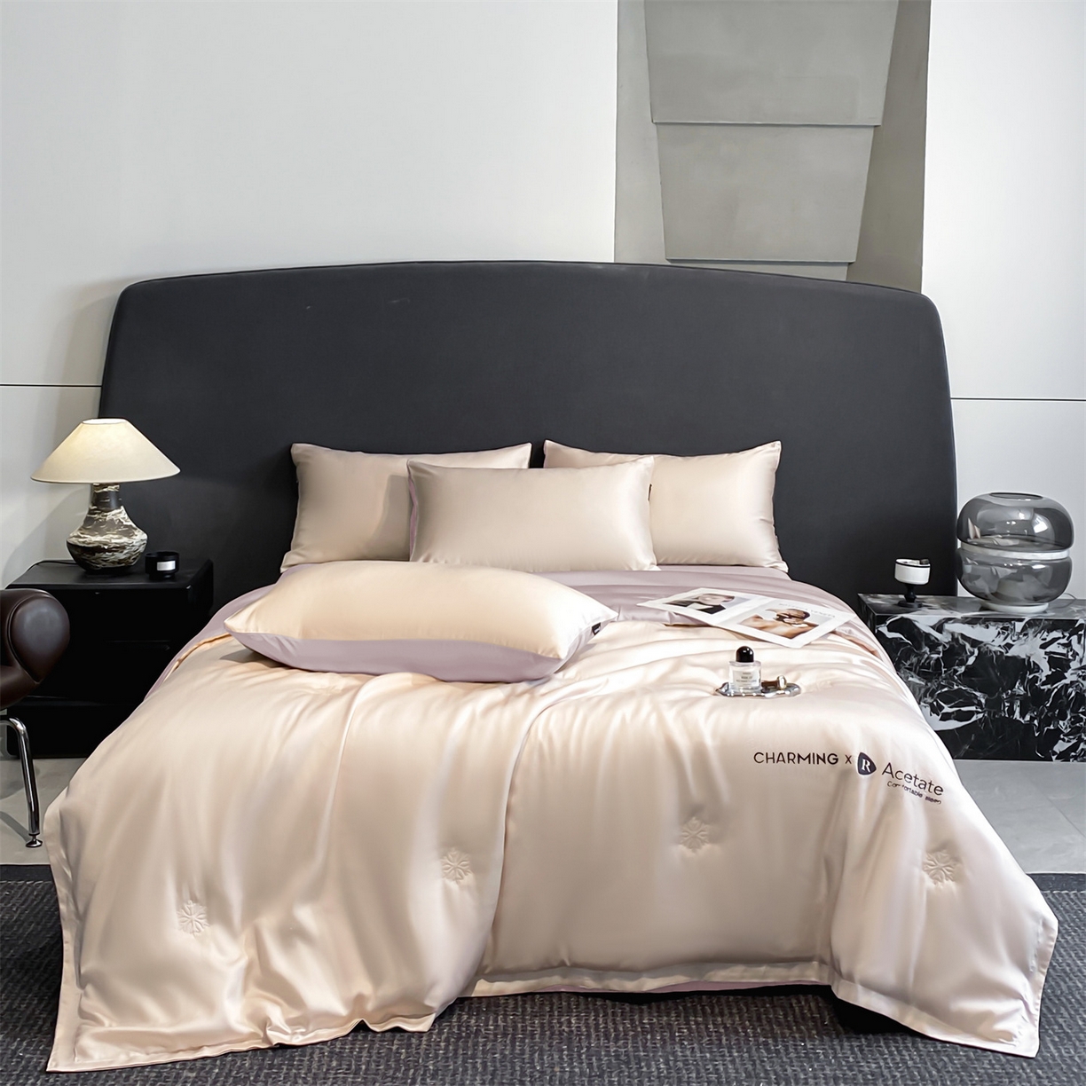 91家纺网 家纺一手货源 找家纺 无界 2026新款水洗真丝夏被-雪花绗缝压线-莱拉 莱拉 杏白+素粉