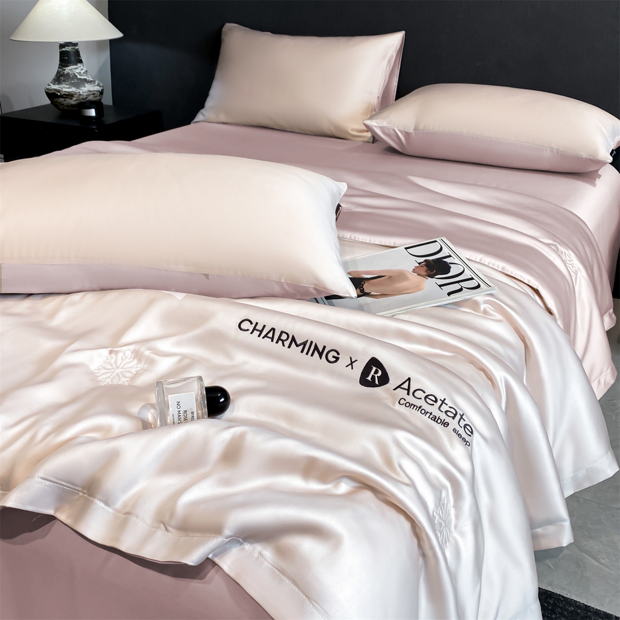 91家纺网 家纺一手货源 找家纺 无界 2026新款水洗真丝夏被-雪花绗缝压线-莱拉 莱拉 杏白+素粉