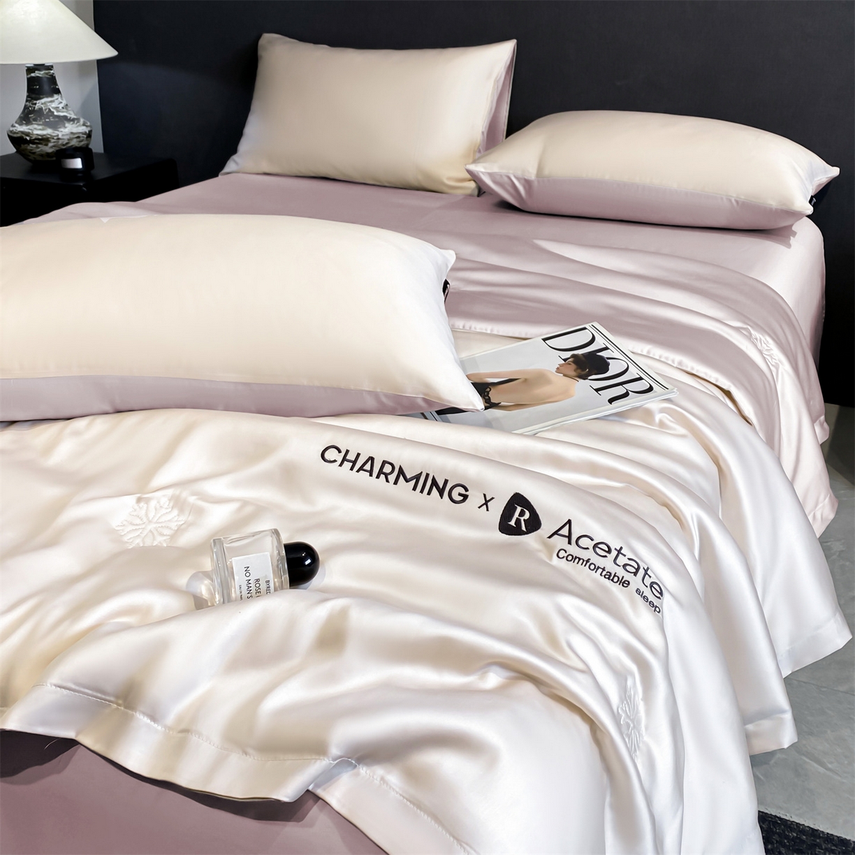 91家纺网 家纺一手货源 找家纺 无界 2026新款水洗真丝夏被-雪花绗缝压线-莱拉 莱拉 杏白+素粉