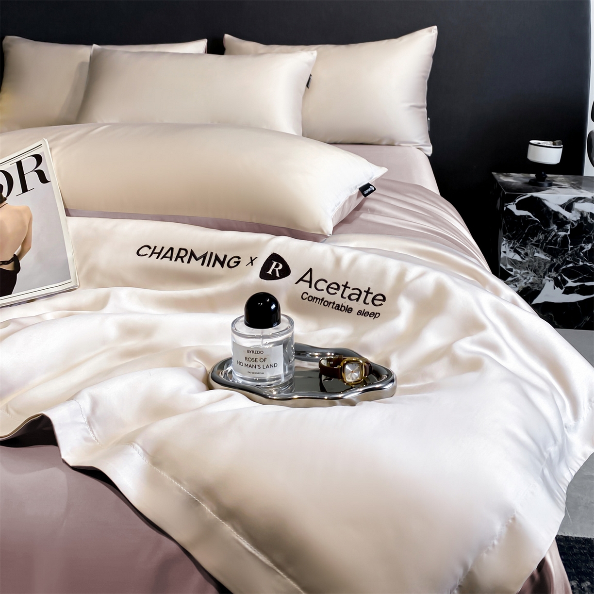 91家纺网 家纺一手货源 找家纺 无界 2026新款水洗真丝夏被-雪花绗缝压线-莱拉 莱拉 杏白+素粉