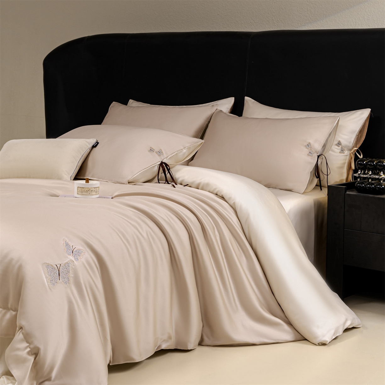 91家纺网 家纺一手货源 找家纺 （总）DC 2026新款天丝单边蝴蝶织带四件套--蝶音系列