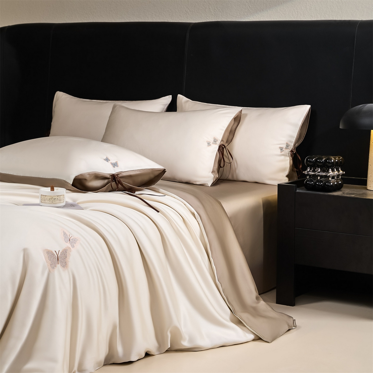 91家纺网 家纺一手货源 找家纺 （总）DC 2026新款天丝单边蝴蝶织带四件套--蝶音系列