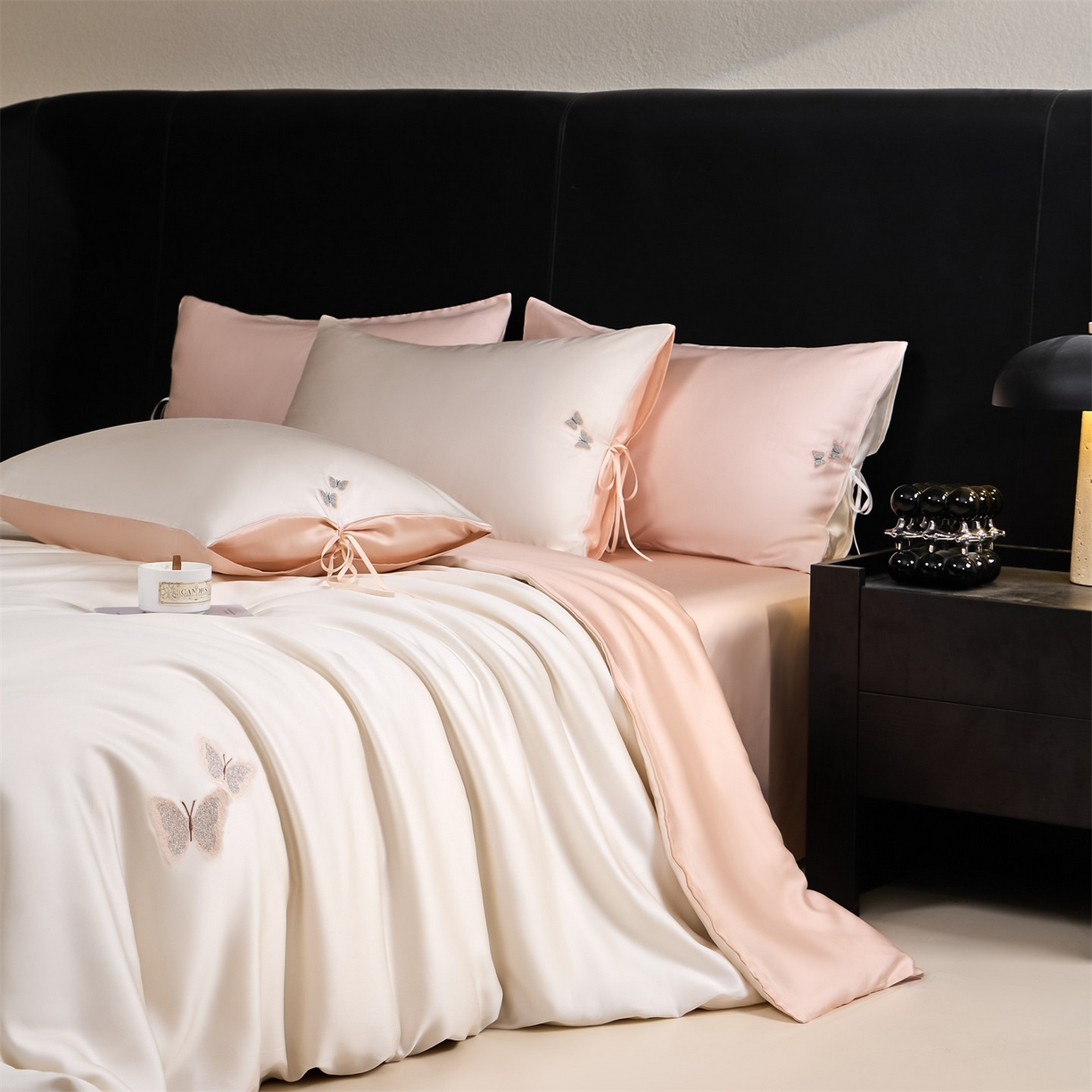 91家纺网 家纺一手货源 找家纺 （总）DC 2026新款天丝单边蝴蝶织带四件套--蝶音系列