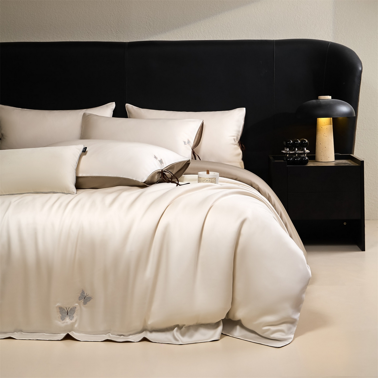 91家纺网 家纺一手货源 找家纺 （总）DC 2026新款天丝单边蝴蝶织带四件套--蝶音系列