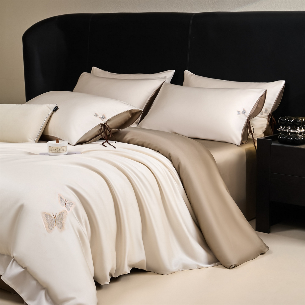 91家纺网 家纺一手货源 找家纺 DC 2026新款天丝单边蝴蝶织带四件套--蝶音系列 蝶音-元气白桃+麦肤色