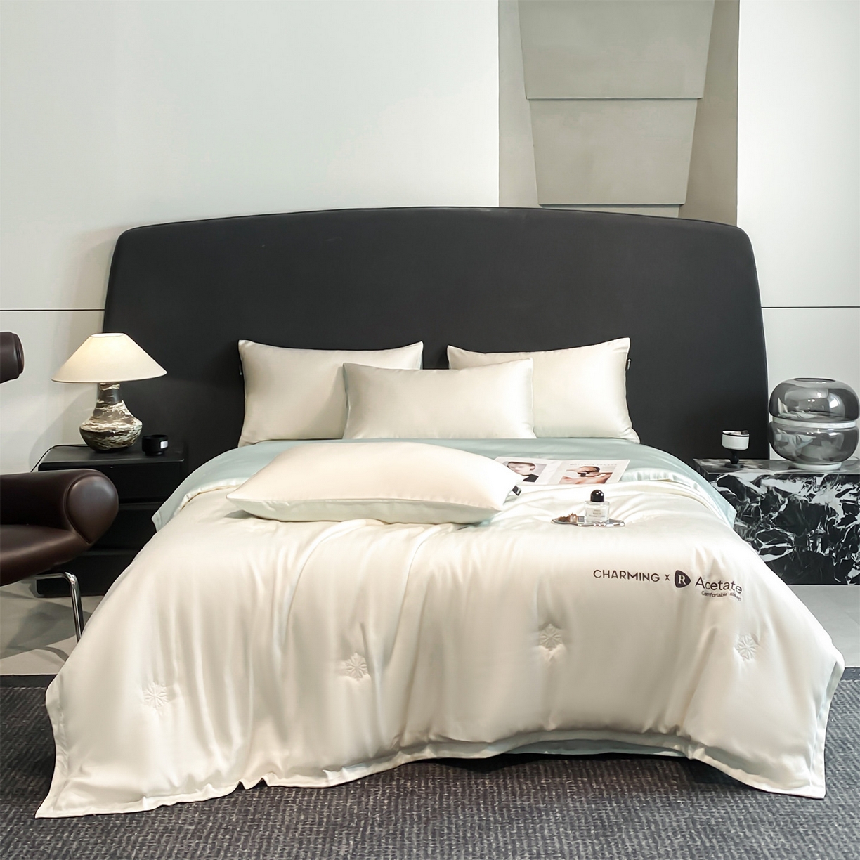 91家纺网 家纺一手货源 找家纺 无界 2026新款水洗真丝夏被-雪花绗缝压线-莱拉 莱拉 元气白桃+风铃蓝