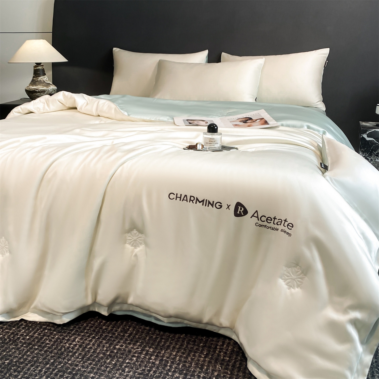 91家纺网 家纺一手货源 找家纺 无界 2026新款水洗真丝夏被-雪花绗缝压线-莱拉 莱拉 元气白桃+风铃蓝