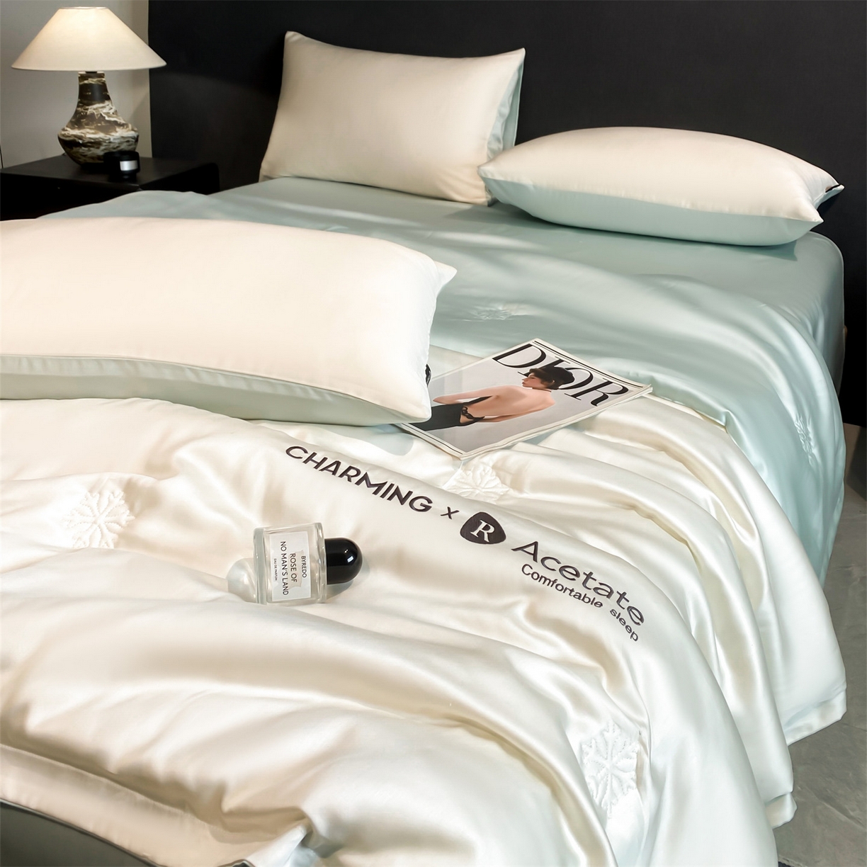 91家纺网 家纺一手货源 找家纺 无界 2026新款水洗真丝夏被-雪花绗缝压线-莱拉 莱拉 元气白桃+风铃蓝