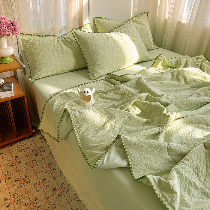 91家纺网 家纺一手货源 找家纺 鑫佳居 2026新款三角针纯色夏被夏凉被空调被四件套 青提气泡