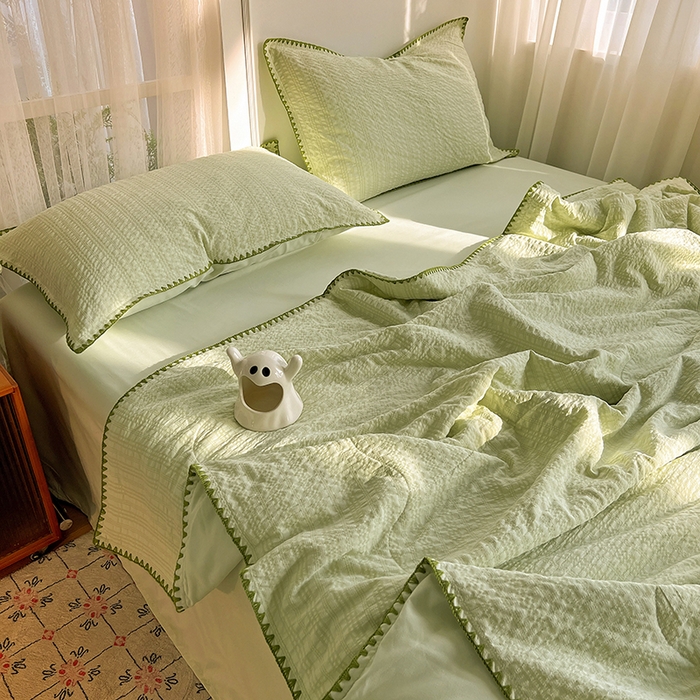 91家纺网 家纺一手货源 找家纺 鑫佳居 2026新款三角针纯色夏被夏凉被空调被四件套 青提气泡