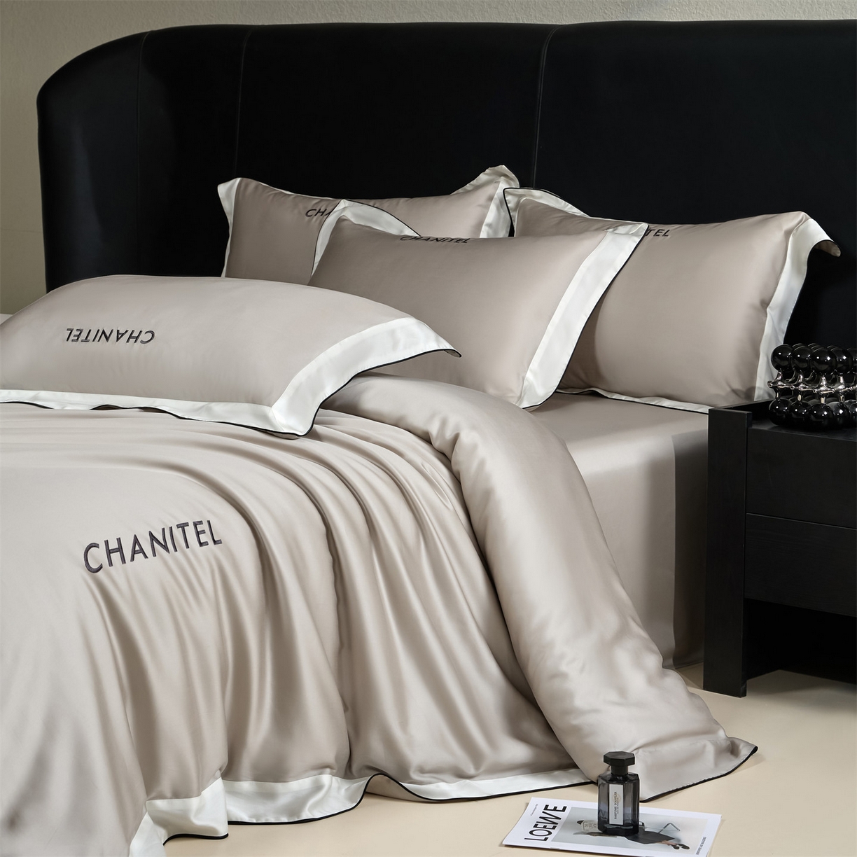 91家纺网 家纺一手货源 找家纺 DC 2026新款天丝刺绣拼角麻绳宽边四件套--戴芬系列 戴芬-冰川灰