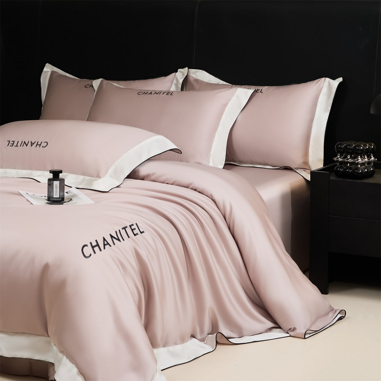 DC 2026新款天丝刺绣拼角麻绳宽边四件套--戴芬系列 戴芬-水雾紫