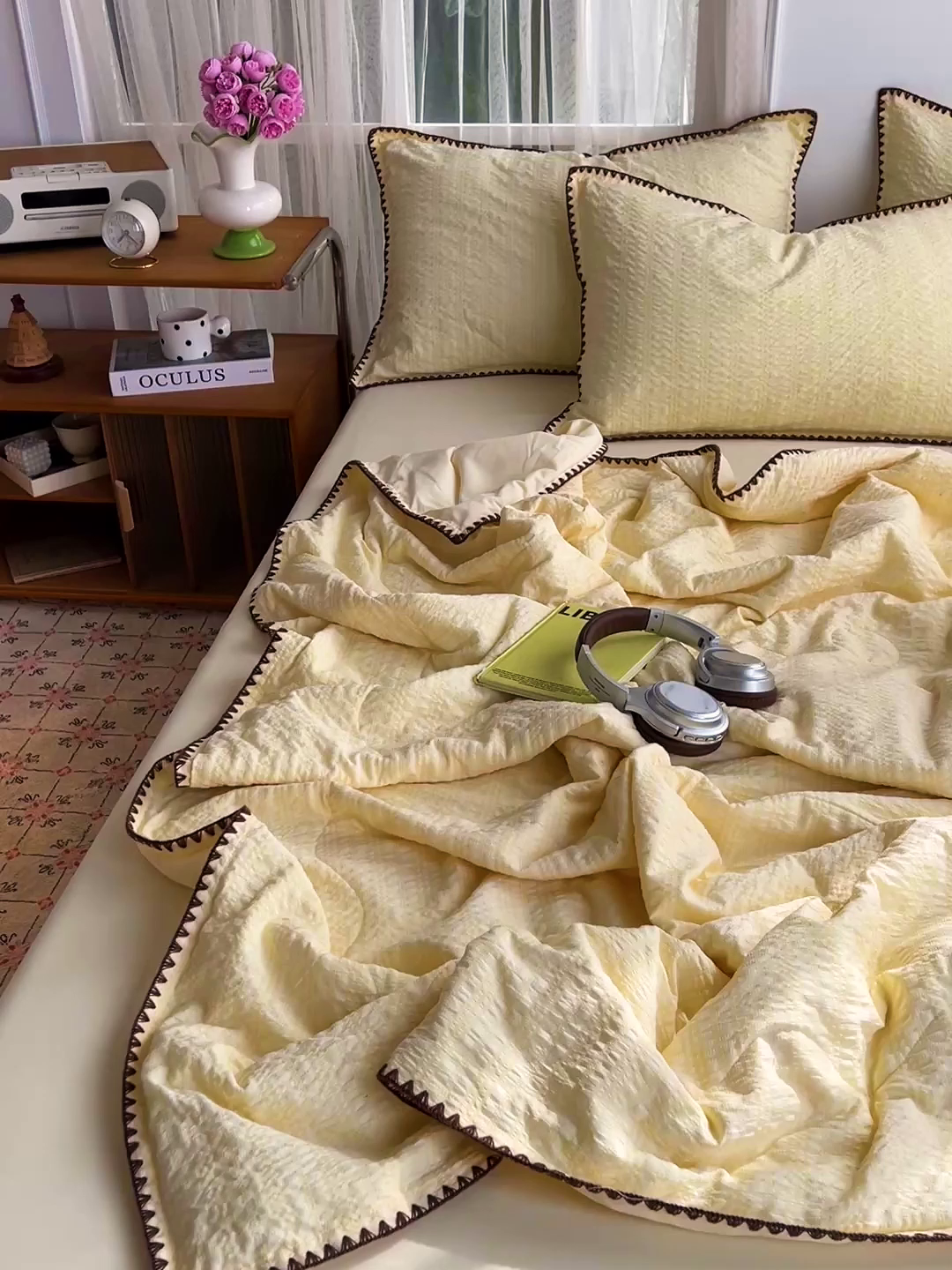 91家纺网 家纺一手货源 找家纺 鑫佳居 2026新款三角针纯色夏被夏凉被空调被四件套 芝士奶盖