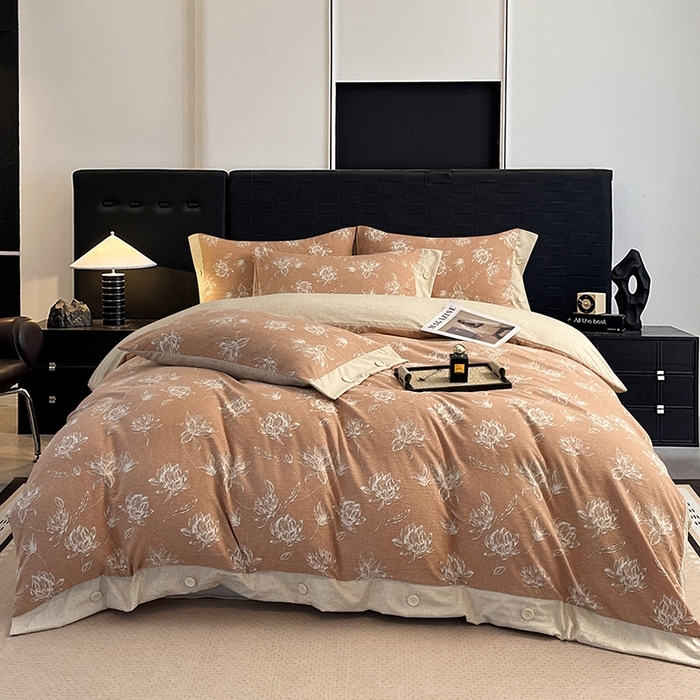 91家纺网 家纺一手货源 找家纺 （总）梦舒羽 2026春夏新款A类原麻纽扣四件套加厚被套床单宿舍双人床仿亚麻套件-最新款