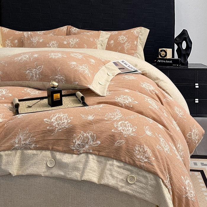 91家纺网 家纺一手货源 找家纺 （总）梦舒羽 2026春夏新款A类原麻纽扣四件套加厚被套床单宿舍双人床仿亚麻套件-最新款