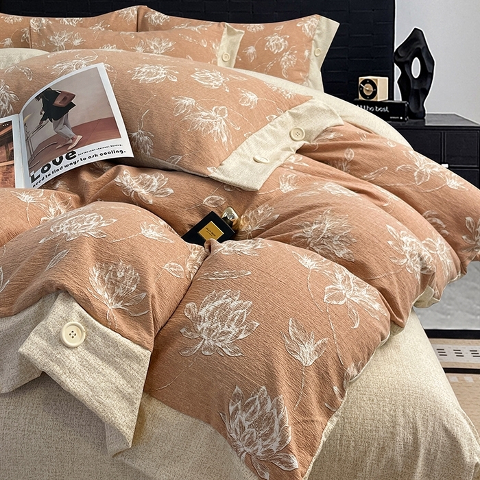 91家纺网 家纺一手货源 找家纺 （总）梦舒羽 2026春夏新款A类原麻纽扣四件套加厚被套床单宿舍双人床仿亚麻套件-最新款