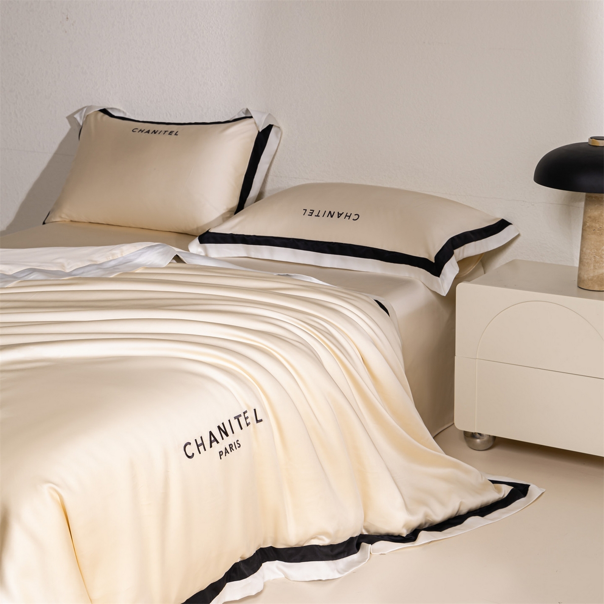 DC 2026新款天丝刺绣宽边双色边四件套--露娜系列 露娜-浅茶