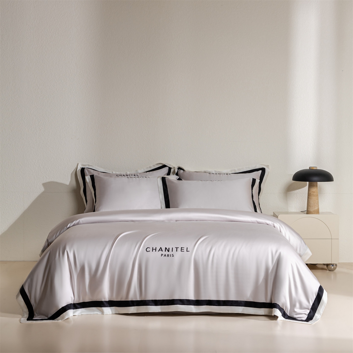 91家纺网 家纺一手货源 找家纺 DC 2026新款天丝刺绣宽边双色边四件套--露娜系列 露娜-流沙灰