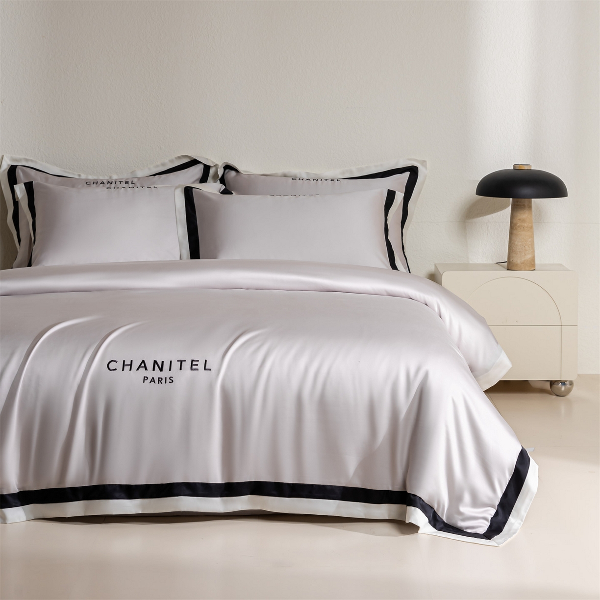 91家纺网 家纺一手货源 找家纺 DC 2026新款天丝刺绣宽边双色边四件套--露娜系列 露娜-流沙灰