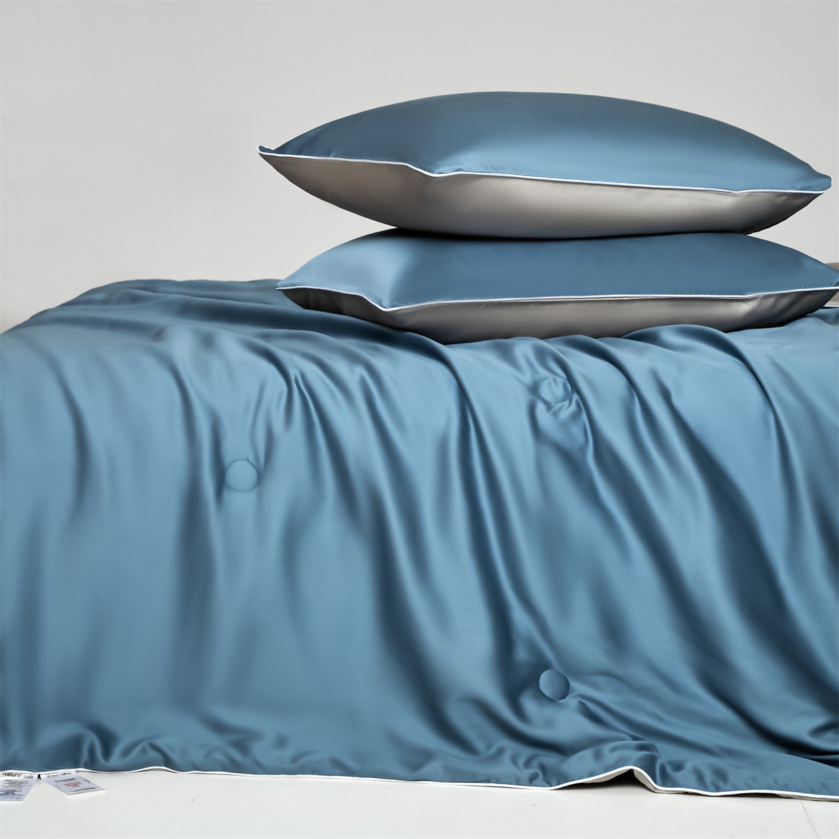 91家纺网 家纺一手货源 找家纺 无界 2026新款天丝夏被-麻绳双拼-温妮 温妮 梵高蓝+椰子灰