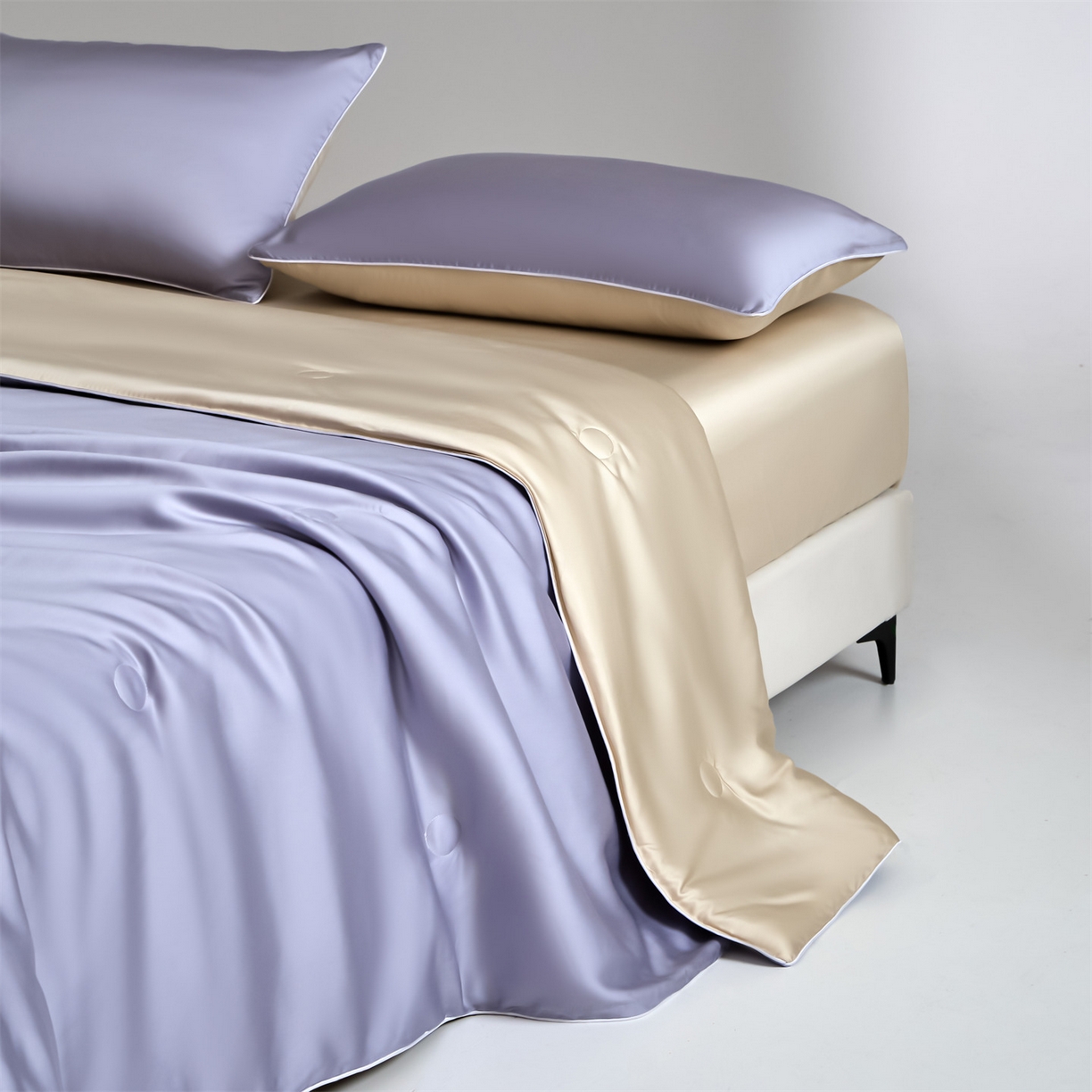 91家纺网 家纺一手货源 找家纺 无界 2026新款天丝夏被-麻绳双拼-温妮 温妮 风信紫+卡其