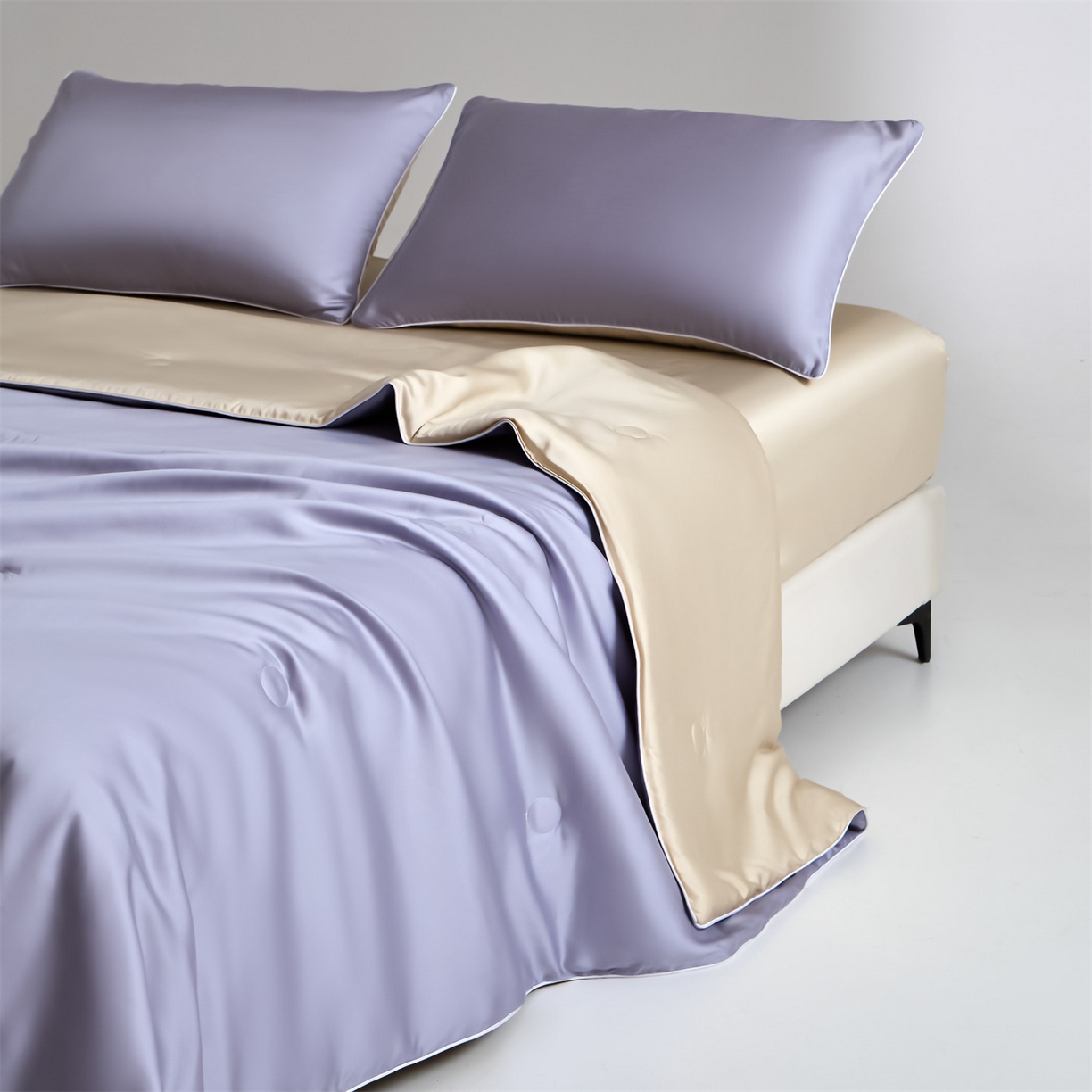 91家纺网 家纺一手货源 找家纺 无界 2026新款天丝夏被-麻绳双拼-温妮 温妮 风信紫+卡其