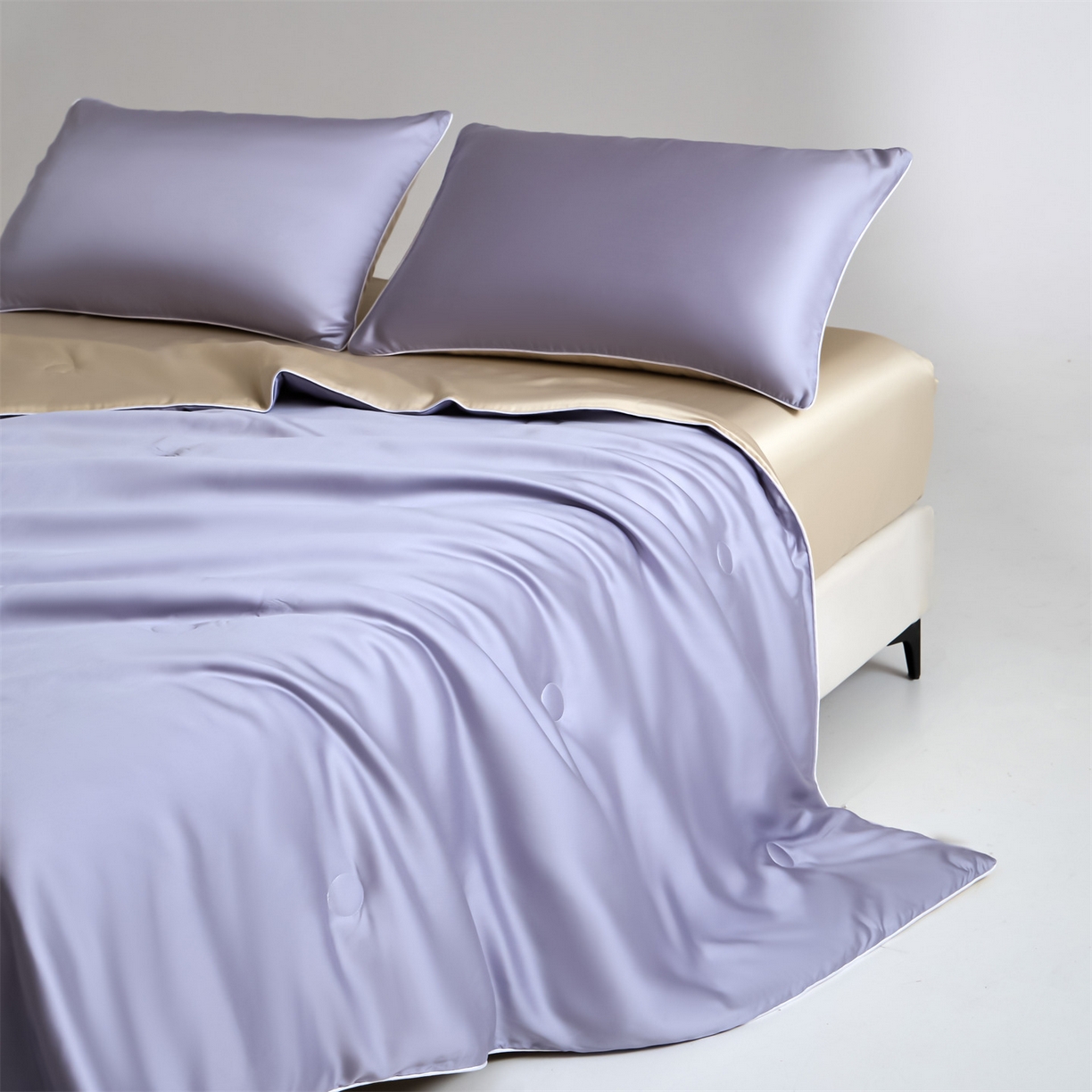 91家纺网 家纺一手货源 找家纺 无界 2026新款天丝夏被-麻绳双拼-温妮 温妮 风信紫+卡其