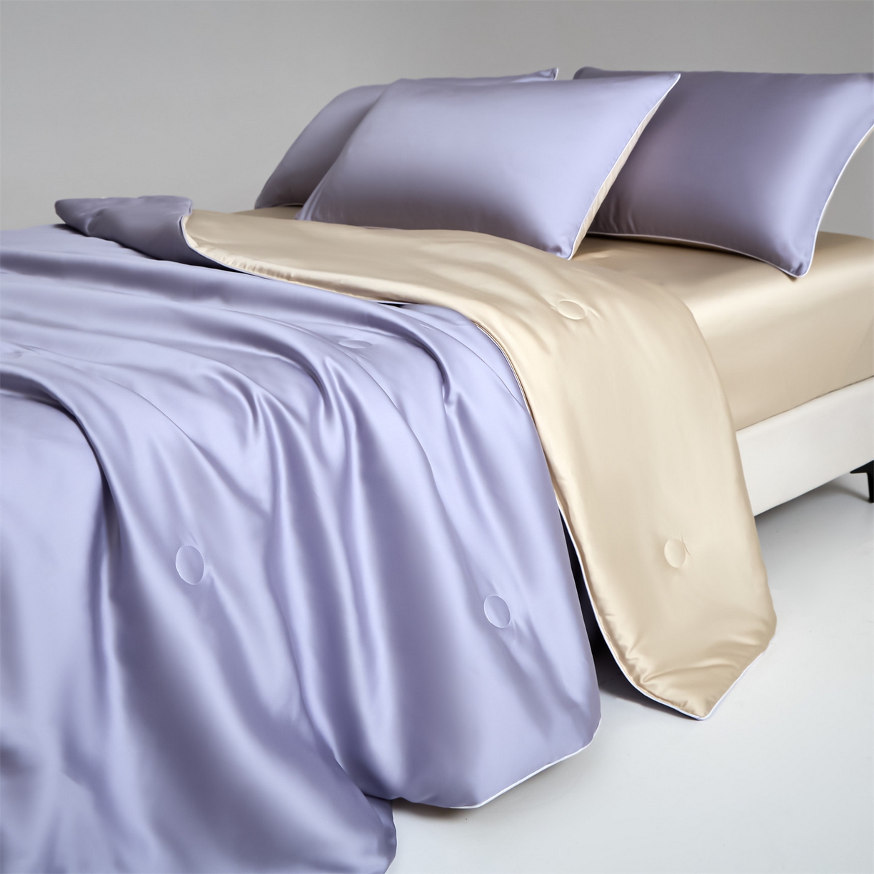 91家纺网 家纺一手货源 找家纺 无界 2026新款天丝夏被-麻绳双拼-温妮 温妮 风信紫+卡其