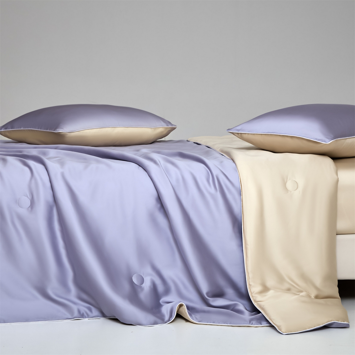 91家纺网 家纺一手货源 找家纺 无界 2026新款天丝夏被-麻绳双拼-温妮 温妮 风信紫+卡其