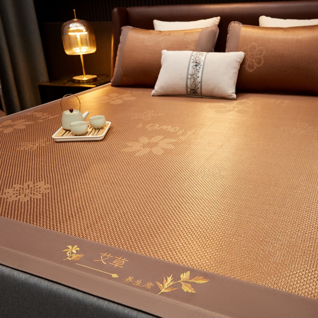 91家纺网 家纺一手货源 找家纺 小桃姐家纺 2026新款冰藤席冰丝凉席双面藤席凉席三件套空调席凉席席子 摩卡棕