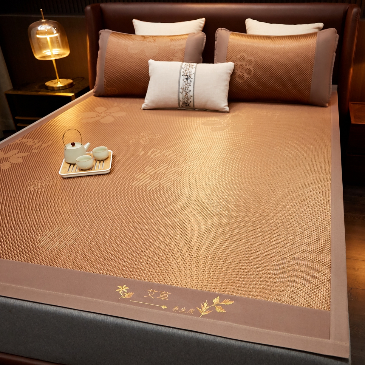 91家纺网 家纺一手货源 找家纺 小桃姐家纺 2026新款冰藤席冰丝凉席双面藤席凉席三件套空调席凉席席子 摩卡棕