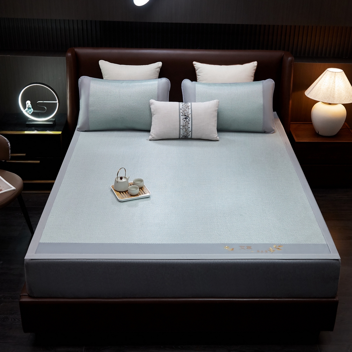 91家纺网 家纺一手货源 找家纺 小桃姐家纺 2026新款冰藤席冰丝凉席双面藤席凉席三件套空调席凉席席子 冰川蓝