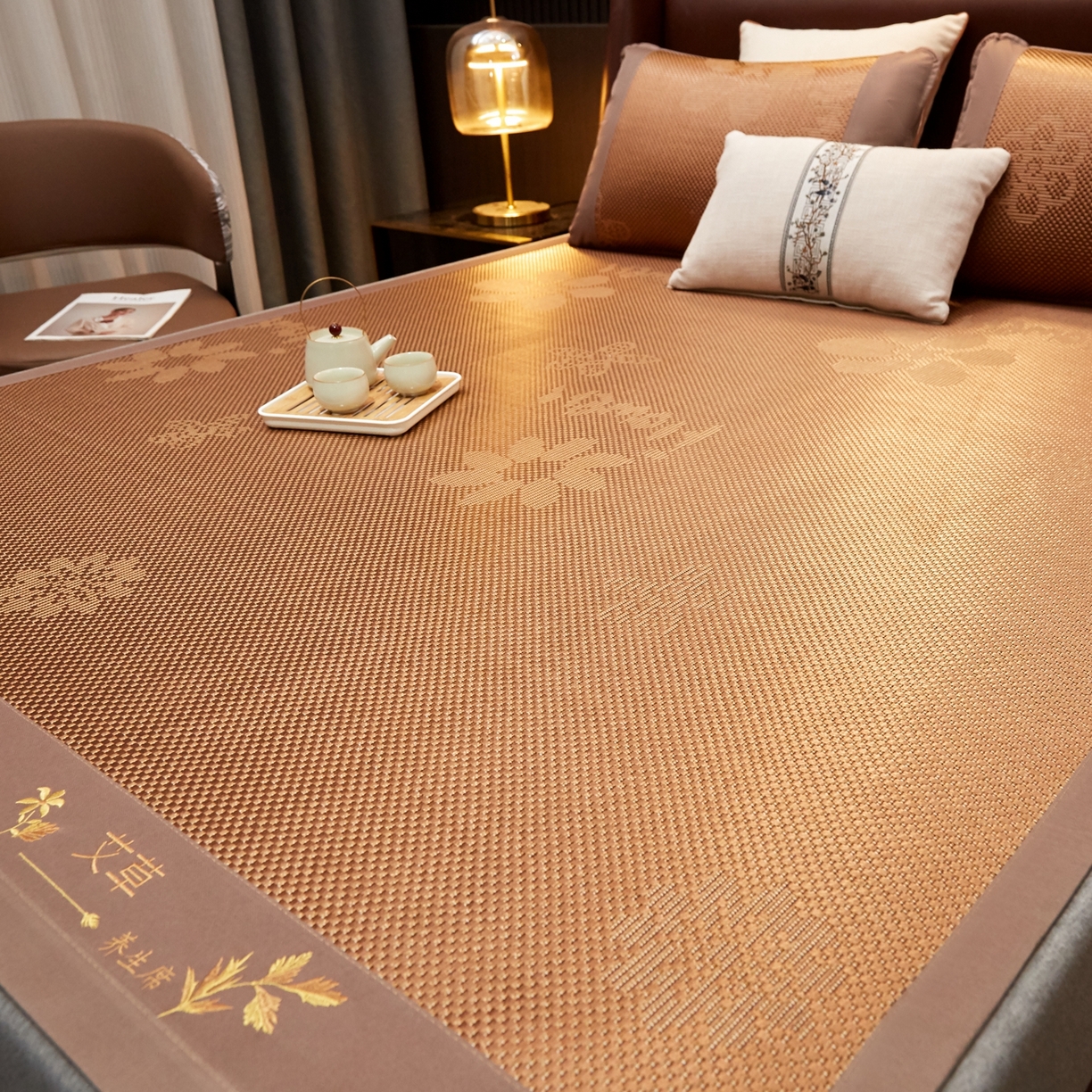 91家纺网 家纺一手货源 找家纺 小桃姐家纺 2026新款冰藤席冰丝凉席双面藤席凉席三件套空调席凉席席子 摩卡棕