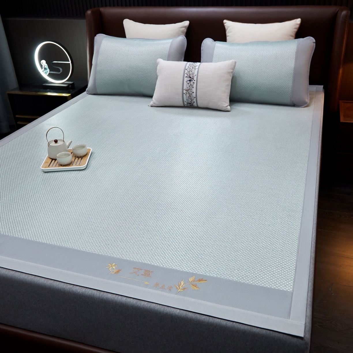 91家纺网 家纺一手货源 找家纺 小桃姐家纺 2026新款冰藤席冰丝凉席双面藤席凉席三件套空调席凉席席子 冰川蓝