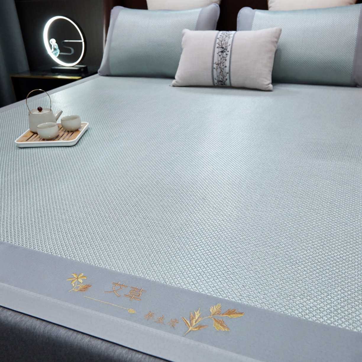 91家纺网 家纺一手货源 找家纺 小桃姐家纺 2026新款冰藤席冰丝凉席双面藤席凉席三件套空调席凉席席子 冰川蓝