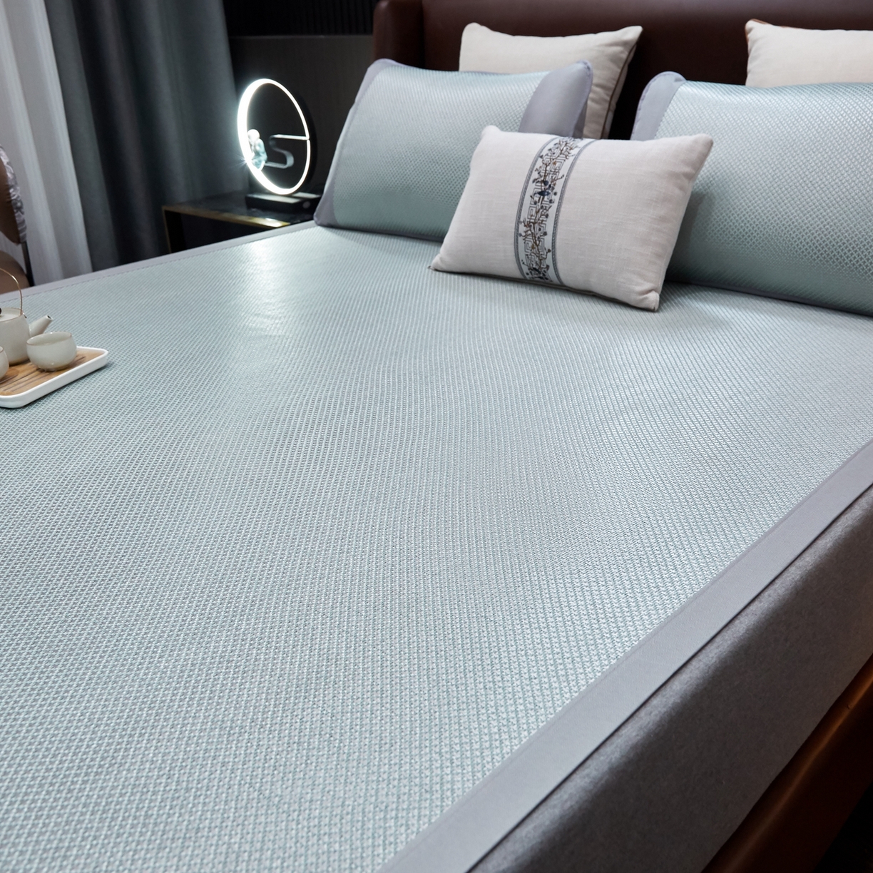 91家纺网 家纺一手货源 找家纺 小桃姐家纺 2026新款冰藤席冰丝凉席双面藤席凉席三件套空调席凉席席子 冰川蓝