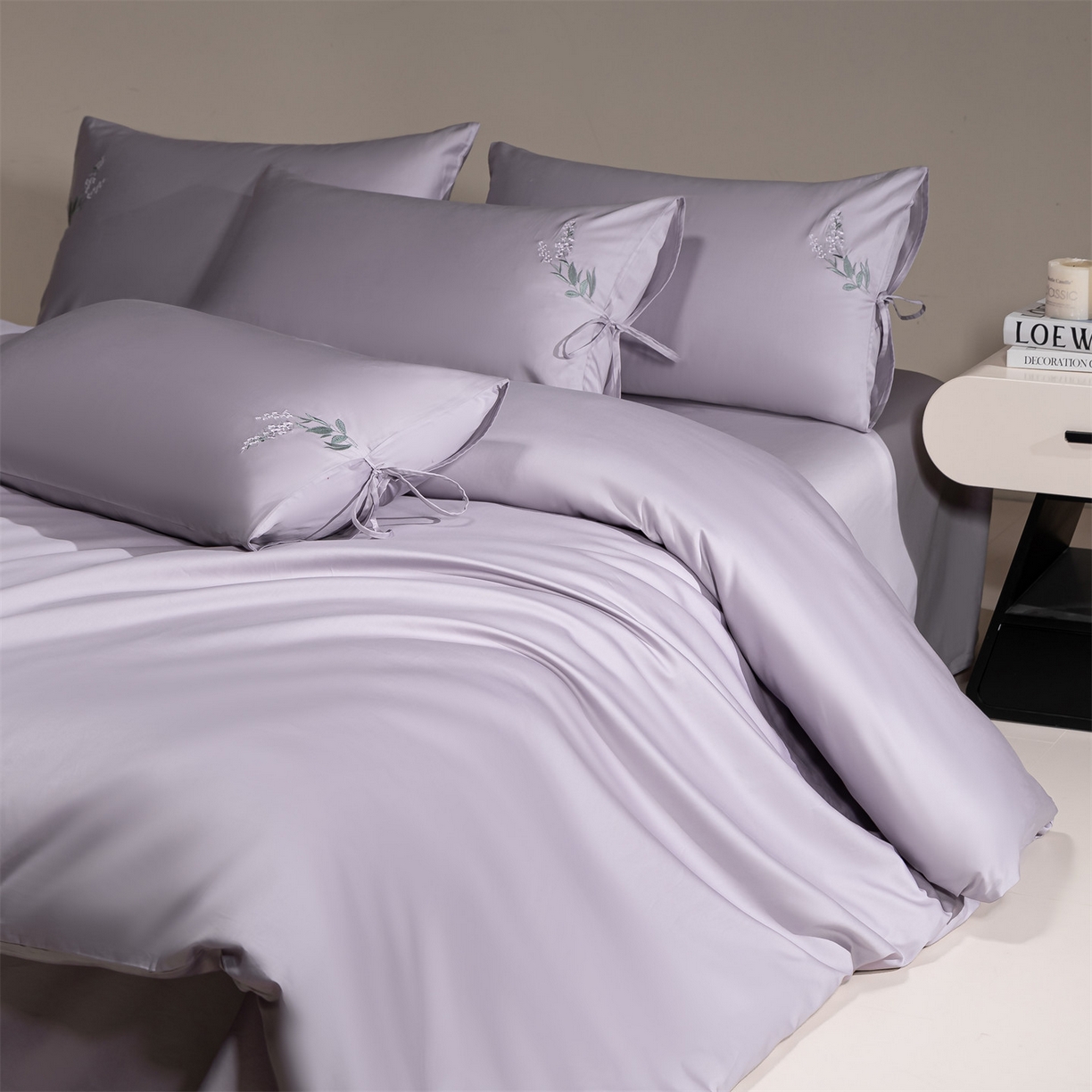 DC 2026新款50S全棉花卉刺绣四件套--花屿系列 花屿-丁香紫（薰衣草）