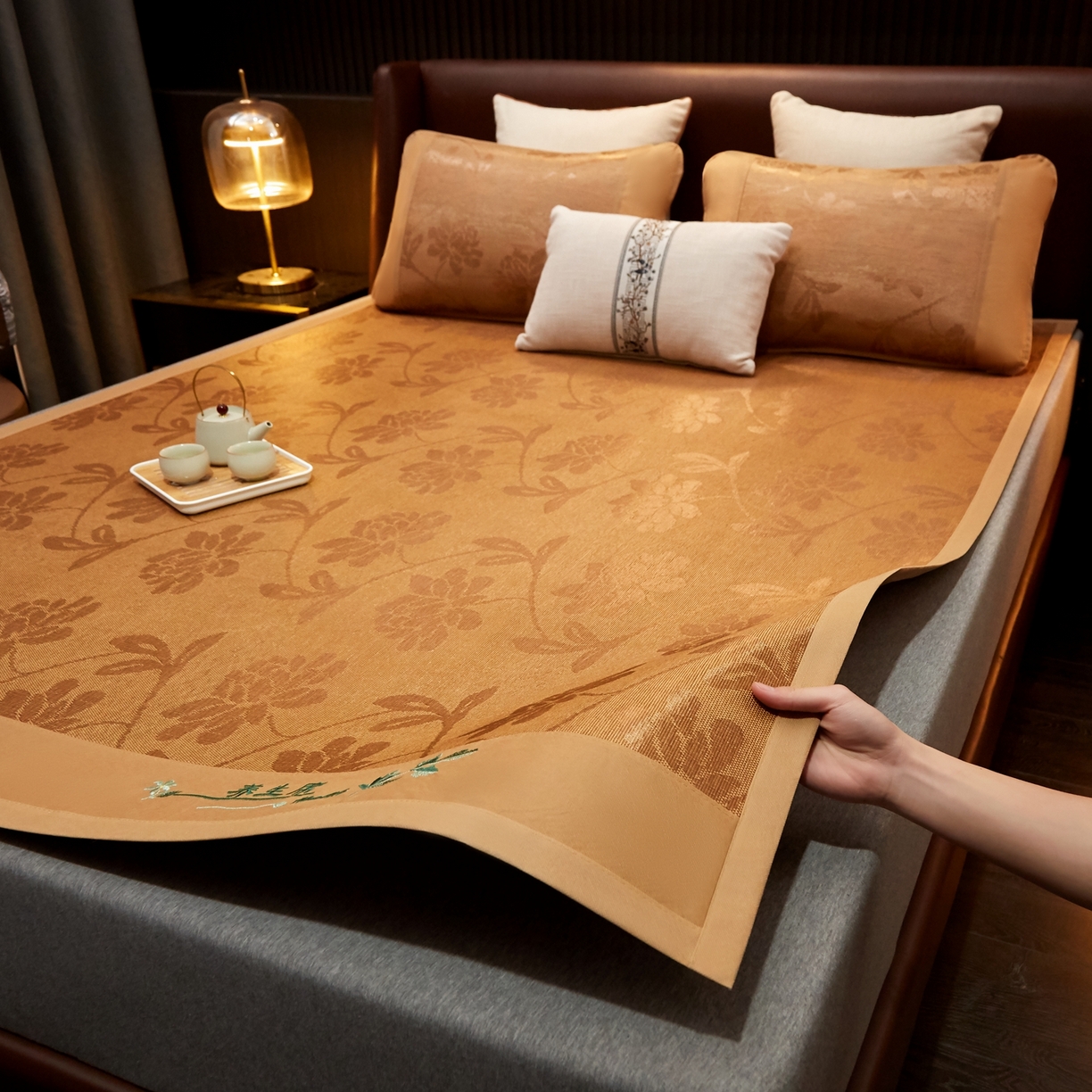 91家纺网 家纺一手货源 找家纺 （总）小桃姐家纺 2026新款冰藤席冰丝凉席双面藤席凉席三件套空调席-水中花