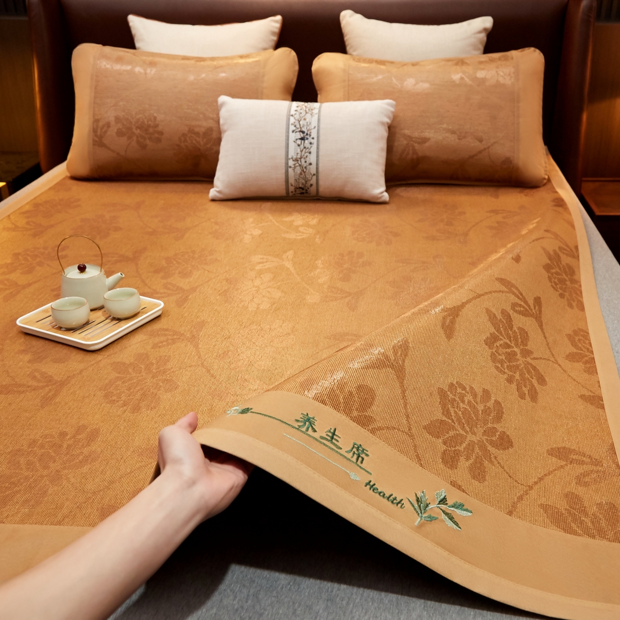 91家纺网 家纺一手货源 找家纺 （总）小桃姐家纺 2026新款冰藤席冰丝凉席双面藤席凉席三件套空调席-水中花