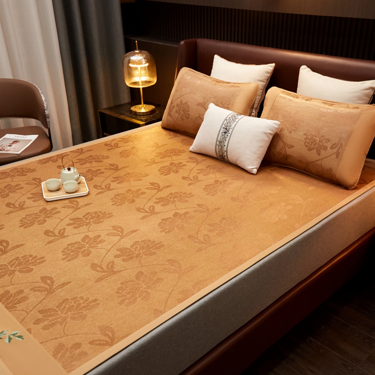 91家纺网 家纺一手货源 找家纺 （总）小桃姐家纺 2026新款冰藤席冰丝凉席双面藤席凉席三件套空调席-水中花