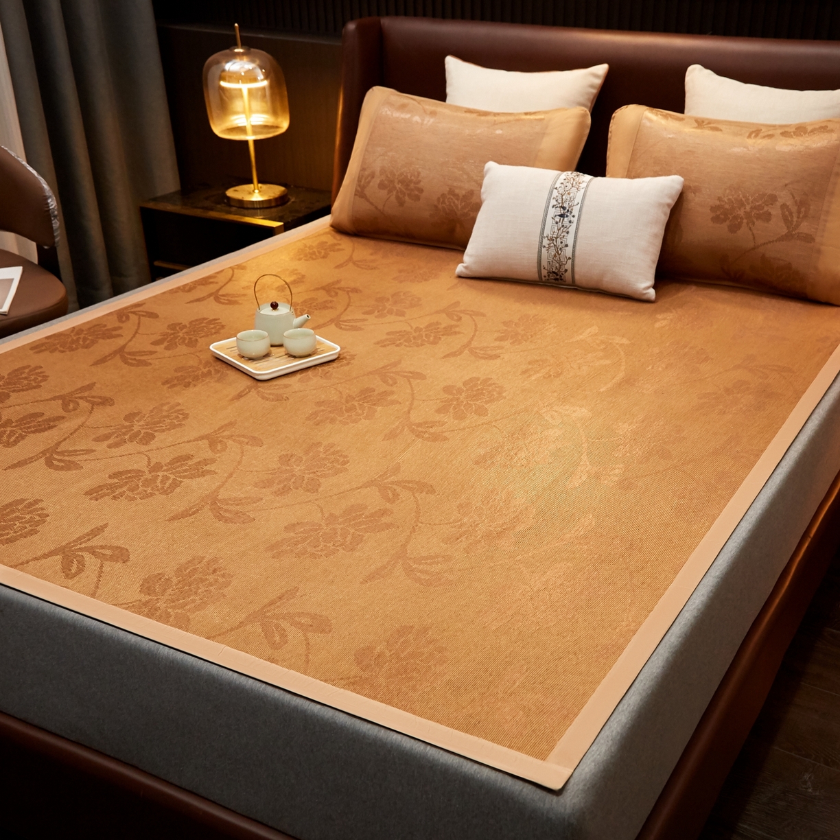 91家纺网 家纺一手货源 找家纺 （总）小桃姐家纺 2026新款冰藤席冰丝凉席双面藤席凉席三件套空调席-水中花