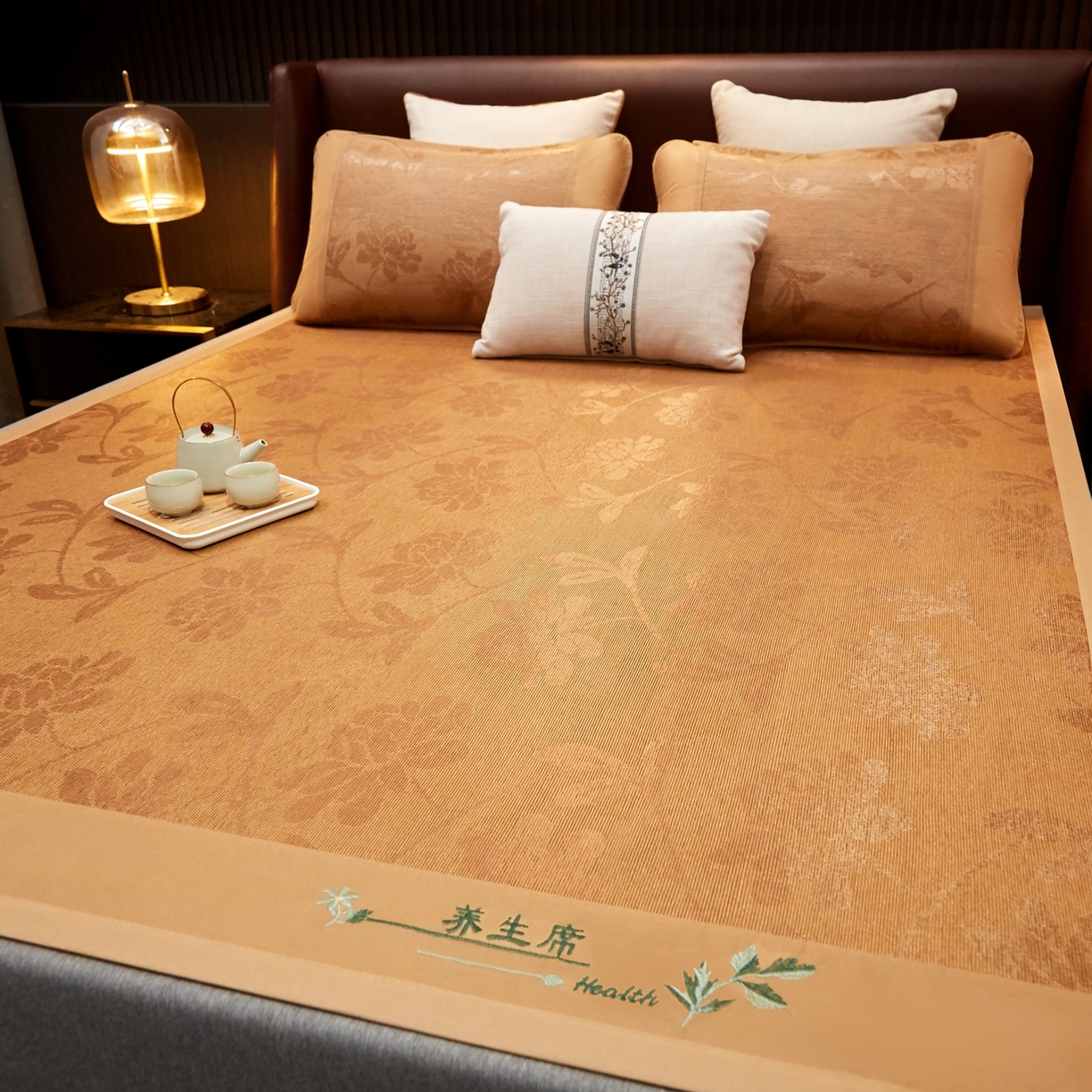 91家纺网 家纺一手货源 找家纺 小桃姐家纺 2026新款冰藤席冰丝凉席双面藤席凉席三件套空调席-水中花 艾草养生席水中花单面（仿冰藤）