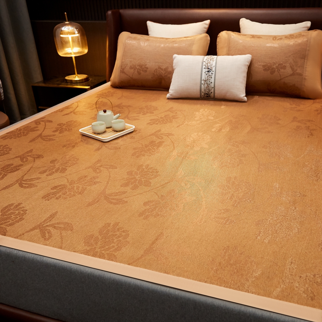 91家纺网 家纺一手货源 找家纺 小桃姐家纺 2026新款冰藤席冰丝凉席双面藤席凉席三件套空调席-水中花 水中花单面-无刺绣（仿冰藤）