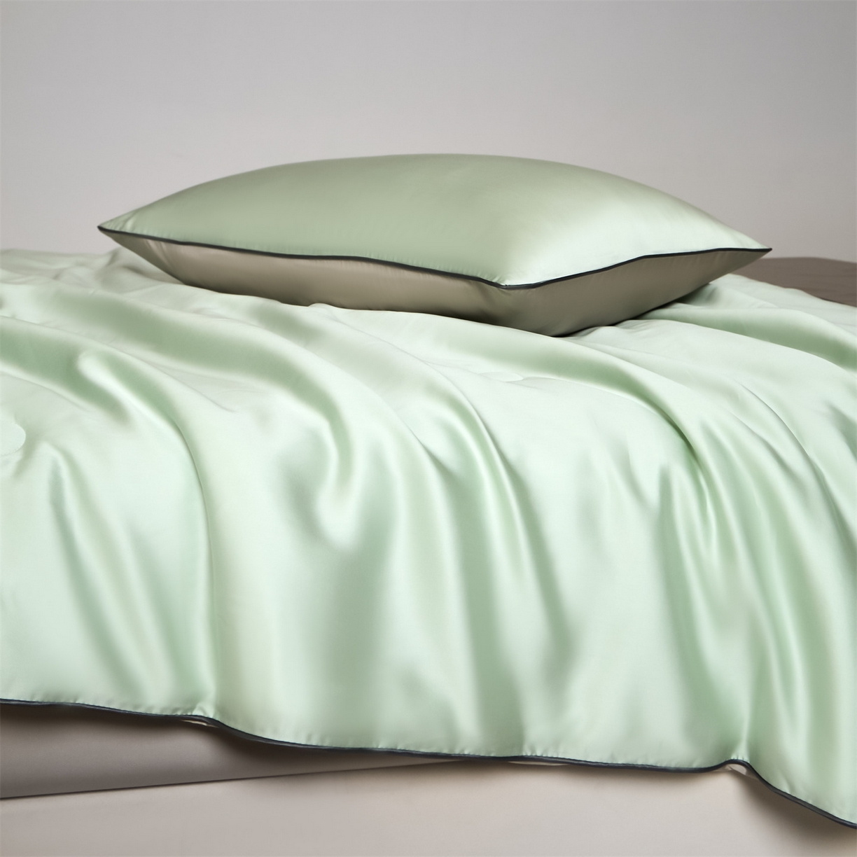 91家纺网 家纺一手货源 找家纺 无界 2026新款天丝夏被-麻绳双拼-温妮 温妮 亚丁绿+冰川灰