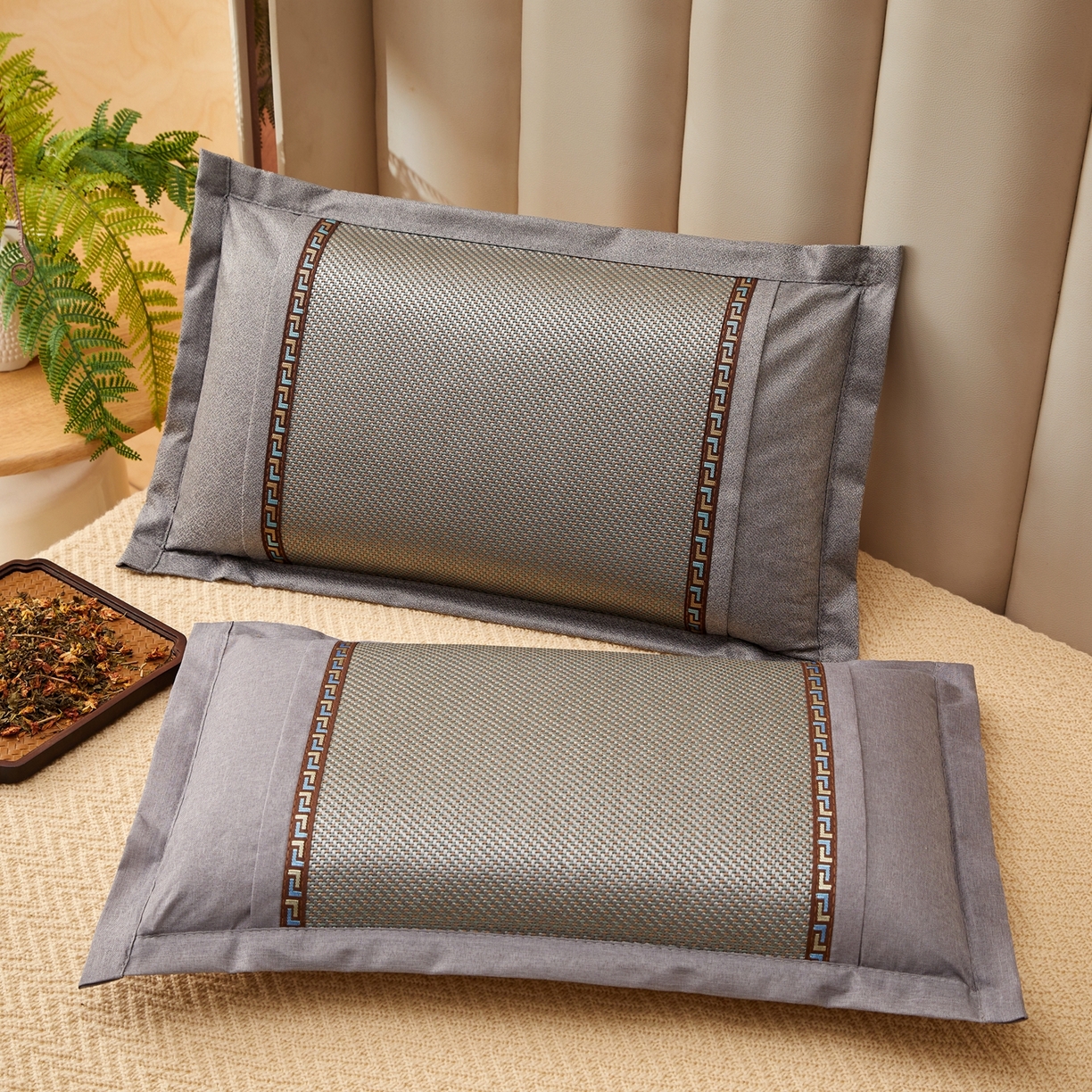 91家纺网 家纺一手货源 找家纺 （总）小桃姐家纺 2026新款夏凉枕清凉藤席凉席花草枕头枕芯藤面竹席枕头-系列二