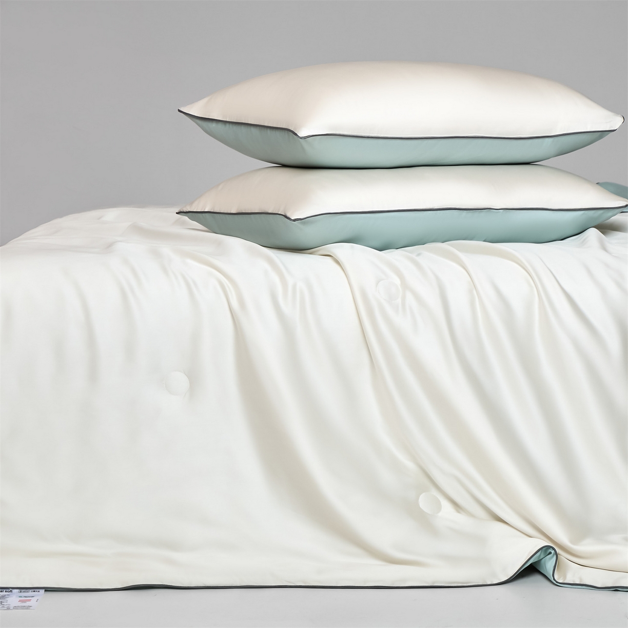 91家纺网 家纺一手货源 找家纺 无界 2026新款天丝夏被-麻绳双拼-温妮 温妮 元气白桃+海盐蓝