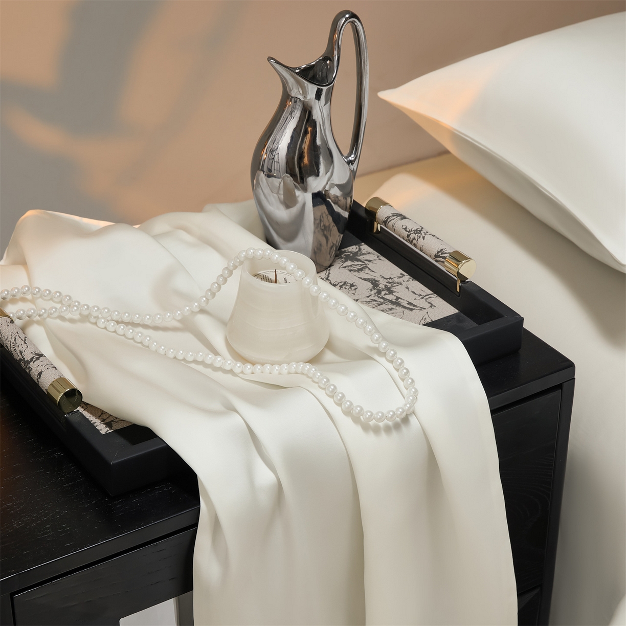 91家纺网 家纺一手货源 找家纺 DC 2026新款天丝纯色双拼四件套--多娜系列 古董白