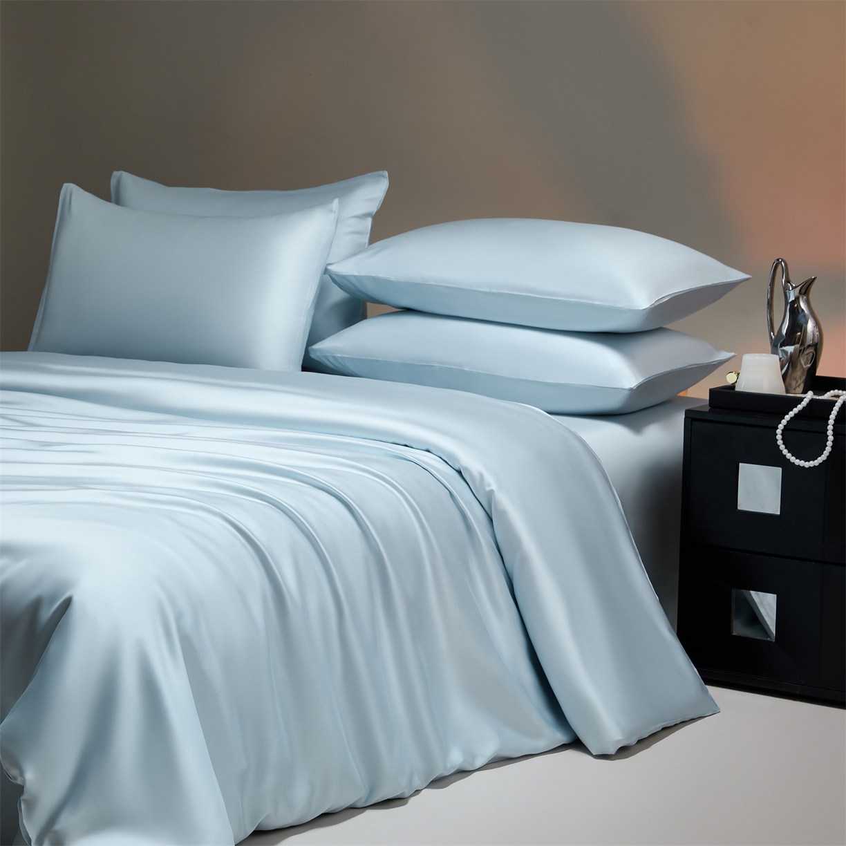 91家纺网 家纺一手货源 找家纺 DC 2026新款天丝纯色双拼四件套--多娜系列 婴儿蓝