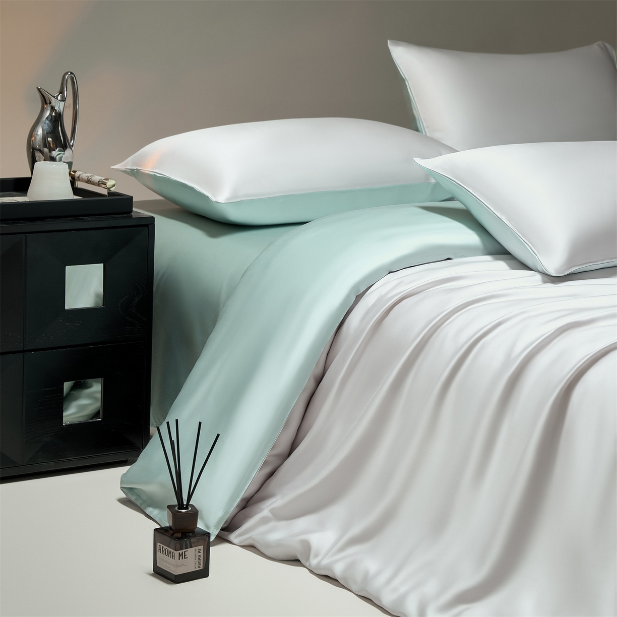 DC 2026新款天丝纯色双拼四件套--多娜系列 流沙灰+海盐蓝